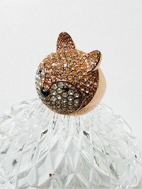 Fossil Rose Gold Fox Face Ring with Clear Crystals